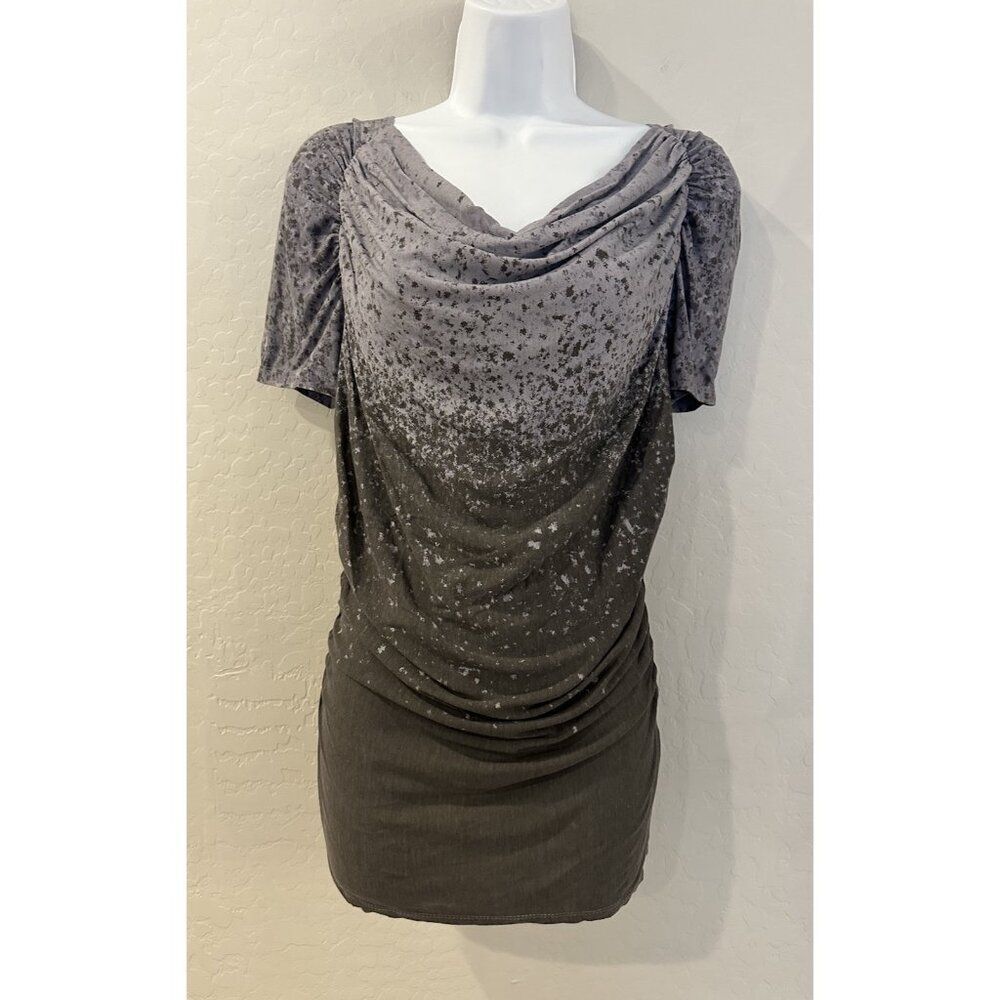 Ronen Chen Y2K 00’s Drape Neck Puff Sleeve Monochrome Crystal Top Goth 90’s 00’s